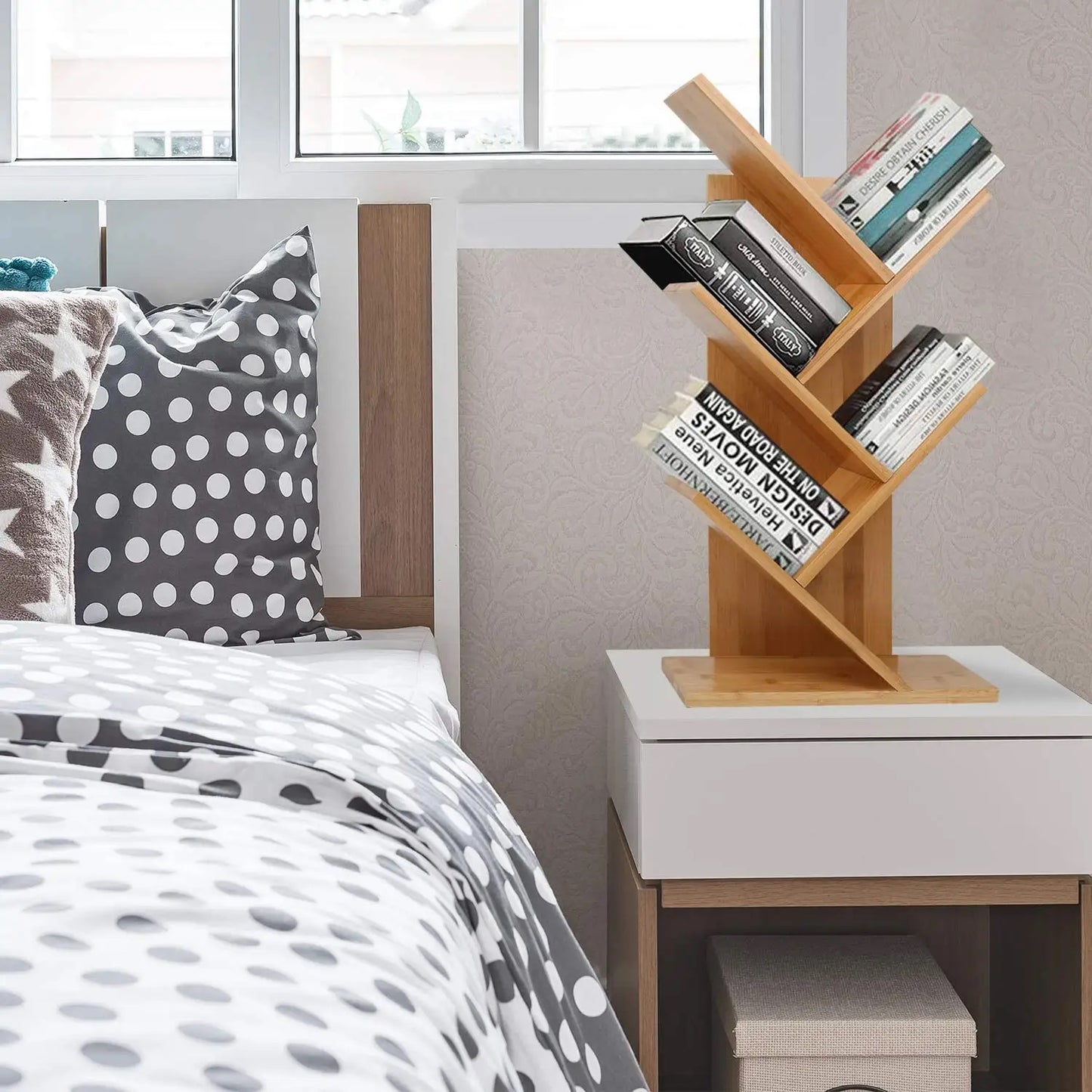 Eтажерка за книги, 4 рафта, 6 отделения, 2 цвята