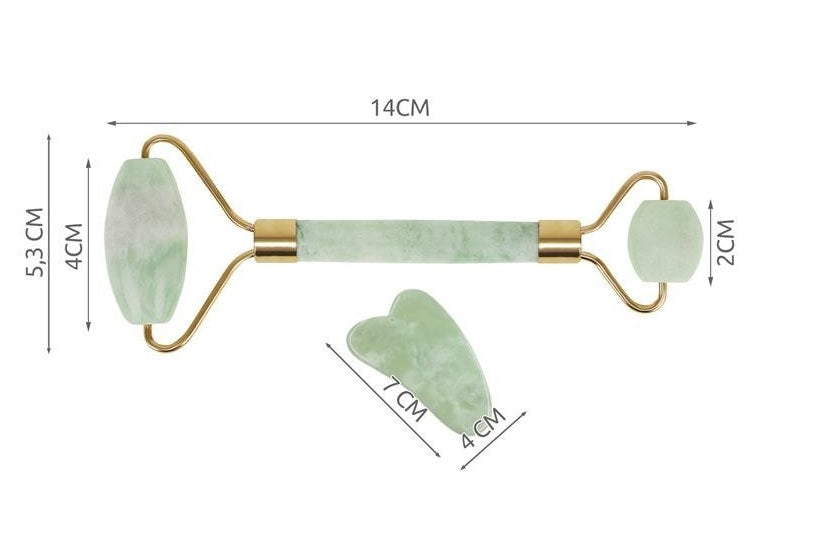 Нефритен ролер - Гуа ша камък за масаж на лице, Зелен