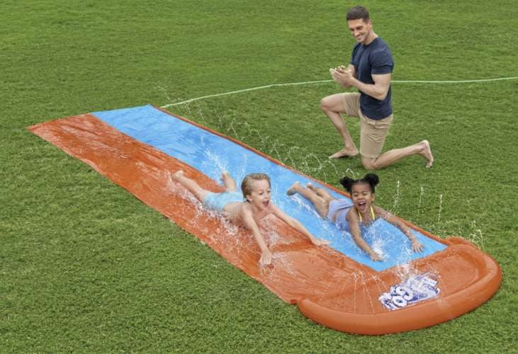 Двойна водна пързалка Bestway H2О-GО, 488 x 138 см, Оранжево-синя