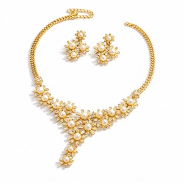 Елегантен комплект бижута с перли и кристали – Колие + Обеци