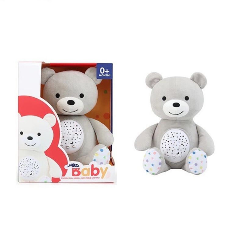 Музикално мече с приспивни мелодии и прожектор- Сив