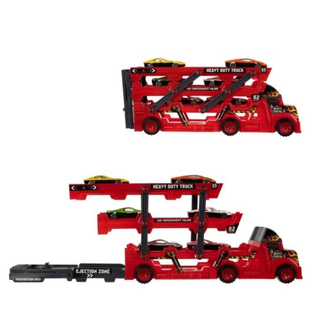 Играчка Камион Transporter с 6 колички, Червен