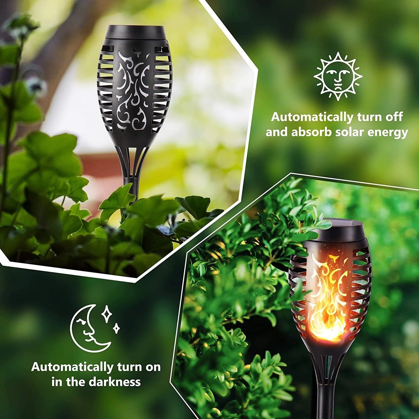 Комплект соларни лампи LED Факла, 4 броя, Черни