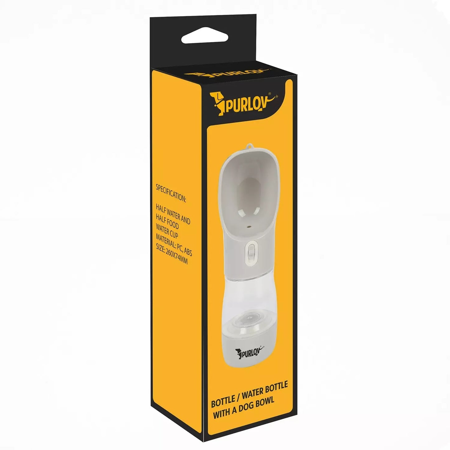 Преносима комбинирана бутилка за храна и вода Purlov за кучета и котки, Сива