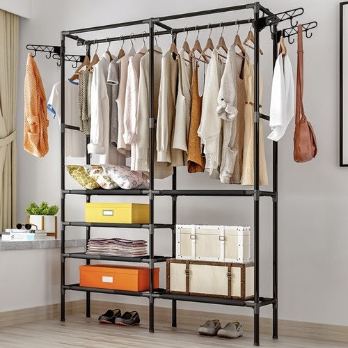 Двойна закачалка за дрехи Ruhhy, 173х108х36 см, Черна