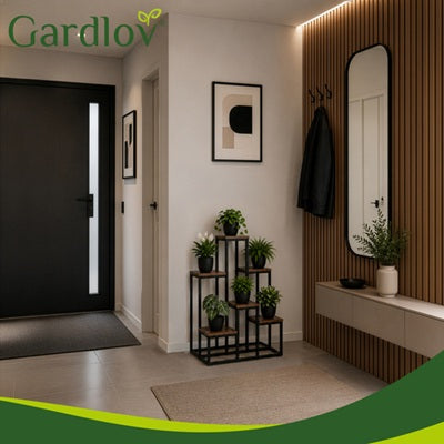 Поставка за цветя Gardlov, 6 дървени рафта, метална конструкция