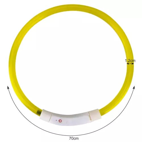 LED Нашийник Purlov, Регулируем, до 70см, Жълт