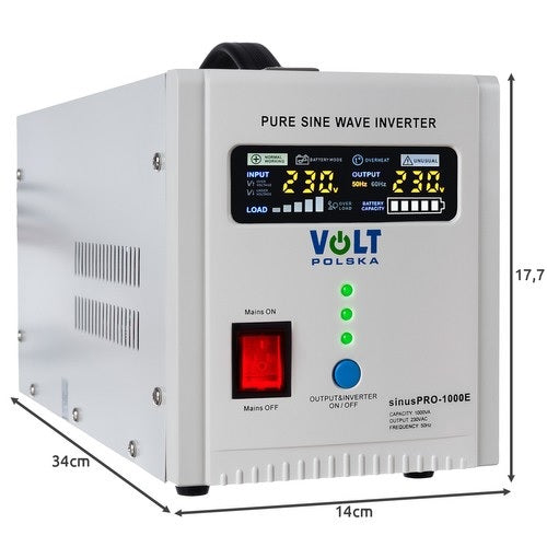 Резервно захранване Инвертор UPS SINUS PRO 1000E, Пълна синусоида, 12V / 230V
