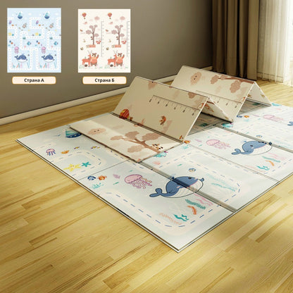 Детско Килимче за Пълзене и Игра от Термоизолираща пяна, 180х200х1 см, Сгъваемо, С Калъф за съхранение