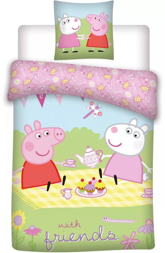 Детски спален комплект Peppa Pig, 2 части, Двулицев плик 100х140 см, Калъфка за възглавница 40х45 см