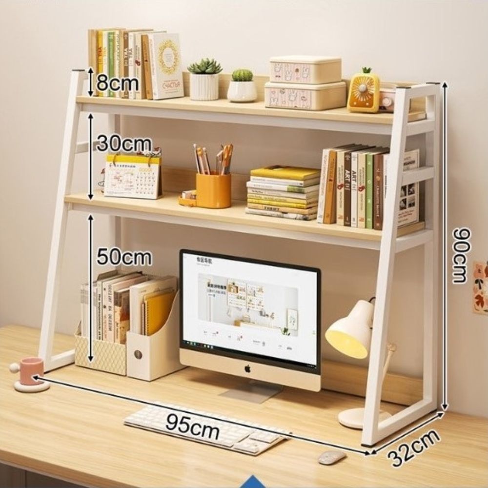 Етажерка за бюро, Метална, 2 нива, 95 х 32 х 90 см, Бяла