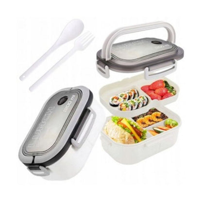 Кутия за обяд, херметична, 1200 мл, двуслойна микровълнова бенто кутия с отделения