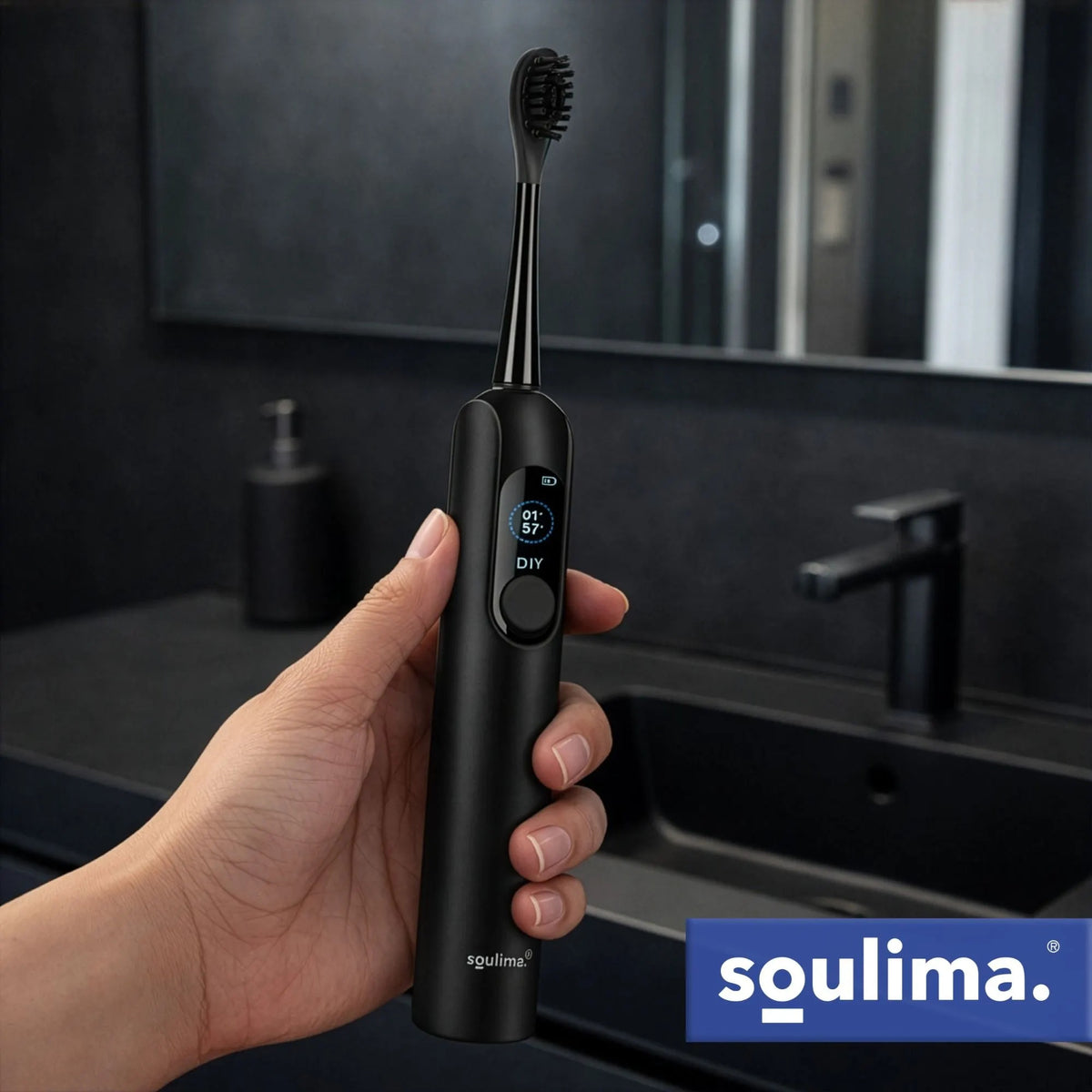 Електрическа звукова четка за зъби Soulima, 90 000 оборота/мин. + 6 глави, черна