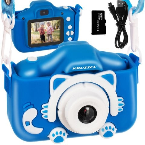 Детски фотоапарат Kruzzel, син, Включена карта памет 16 GB