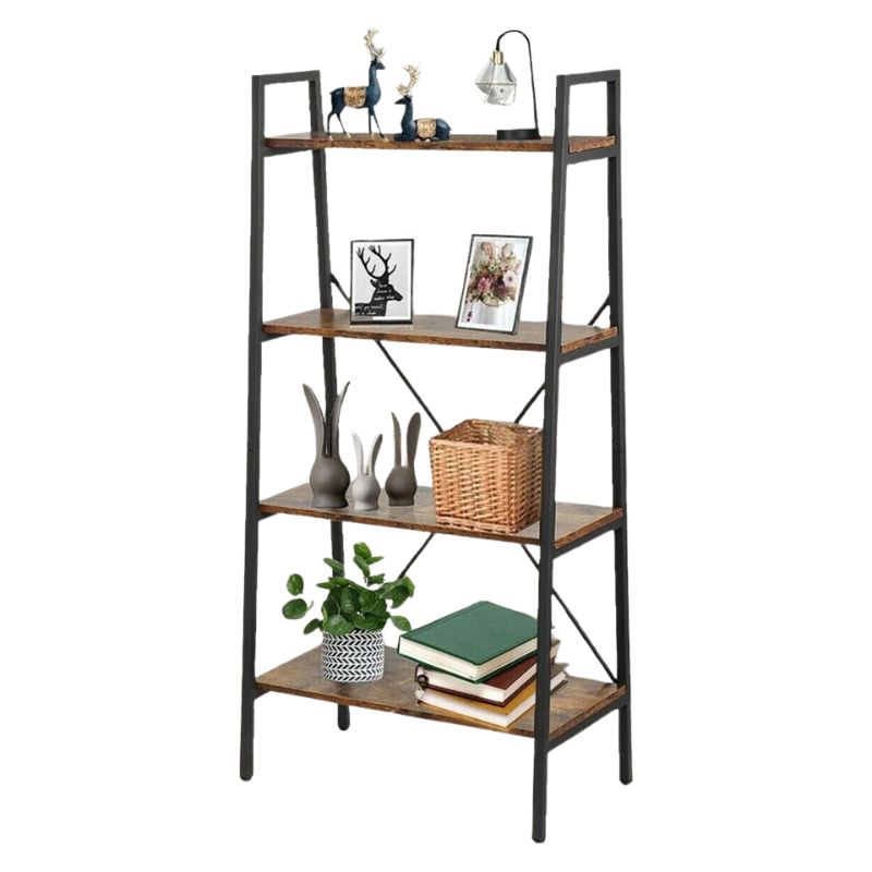 Стояща етажерка стълба, 4 рафта, тъмнокафява, 60x35x147 см