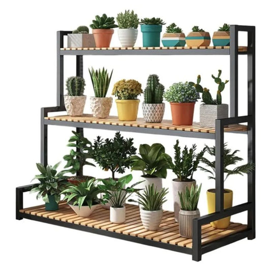 Цветарник, с черни метални рамки, 3 рафта