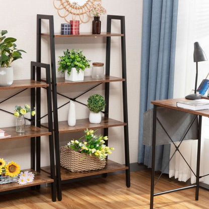 Стояща етажерка стълба, 4 рафта, тъмнокафява, 60x35x147 см