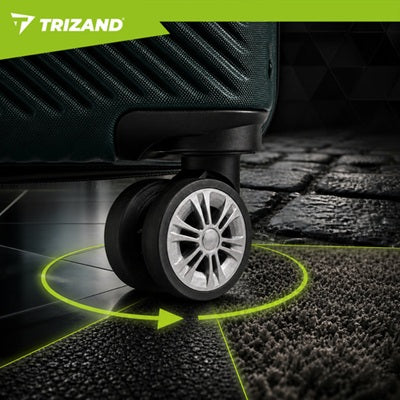Комплект от 3 броя куфари Trizand, S/M/L, телескопична дръжка, екстра твърд ABS, Тъмно зелени