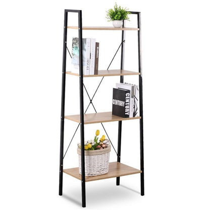 Стояща етажерка стълба, 4 рафта, светлокафява, 60x35x147 см