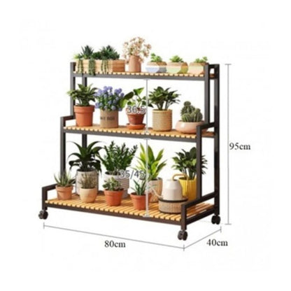 Поставка за цветя, метална, черна, 3 рафта