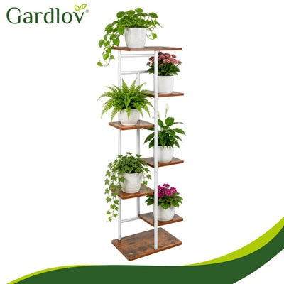 Цветарник Gardlov, поставка за цветя, метална, с 7 дървени рафта