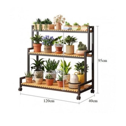 Поставка за цветя, метална, черна, 3 рафта