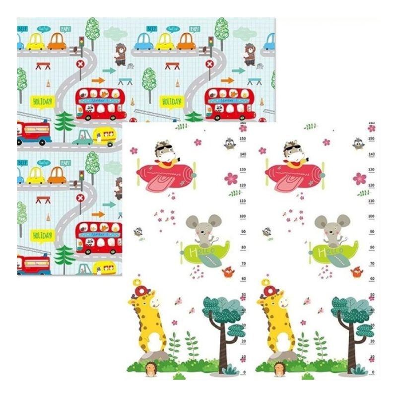 Детско килимче за игра Baby Crawl & Play Пътища и Самолети, 200 х 150 х 1см, включен калъф