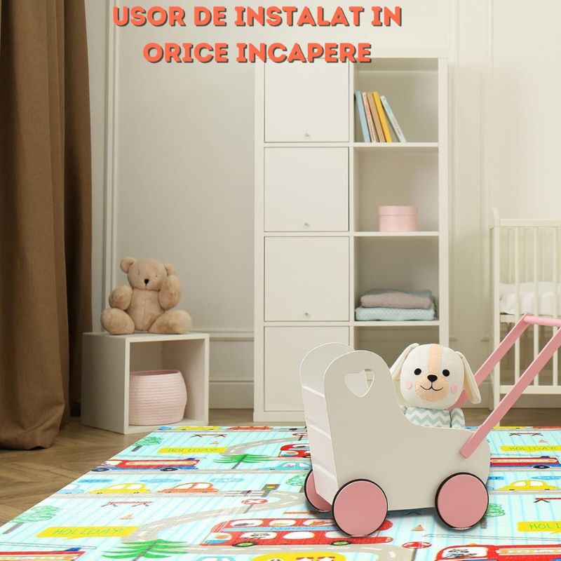 Детско килимче за игра Baby Crawl & Play Пътища и Самолети, 200 х 150 х 1см, включен калъф