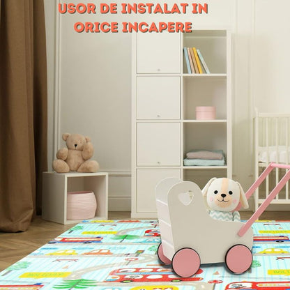 Детско килимче за игра Baby Crawl & Play Пътища и Самолети, 200 х 150 х 1см, включен калъф