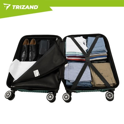 Комплект от 3 броя куфари Trizand, S/M/L, телескопична дръжка, екстра твърд ABS, Тъмно зелени