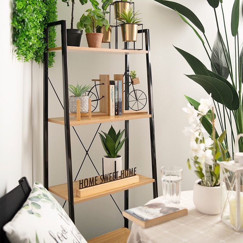 Стояща етажерка стълба, 4 рафта, светлокафява, 60x35x147 см