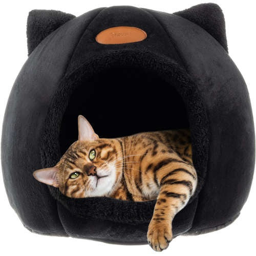 Плюшена къща / легло за котки Purlov, черна