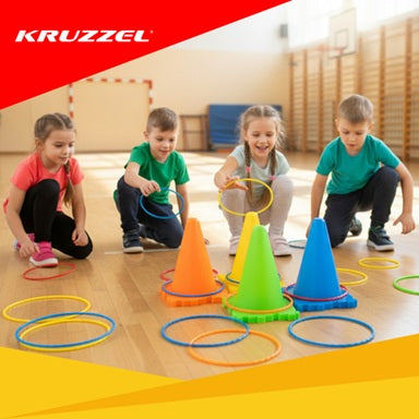 Игра Kruzzel 3в1 ”Хвърляне към цел”, интерактивна, с топки, рингове, конуси