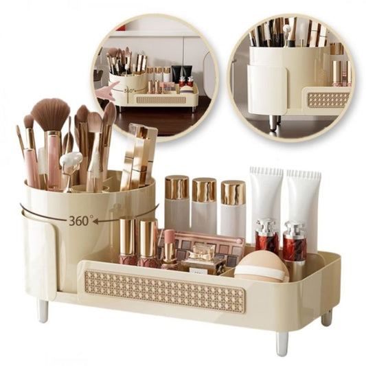 Органайзер за козметика, с въртяща се на 360 градуса, 34.5x14x15 см, бежов