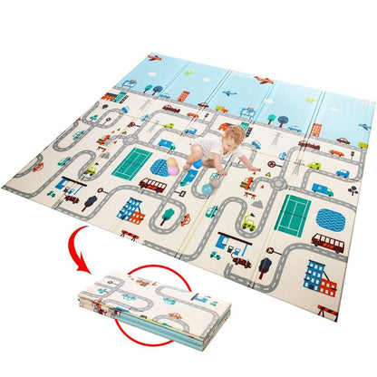 Детско Килимче за Пълзене и Игра от Термоизолираща пяна, 180х200х1 см, Сгъваемо, С Калъф за съхранение