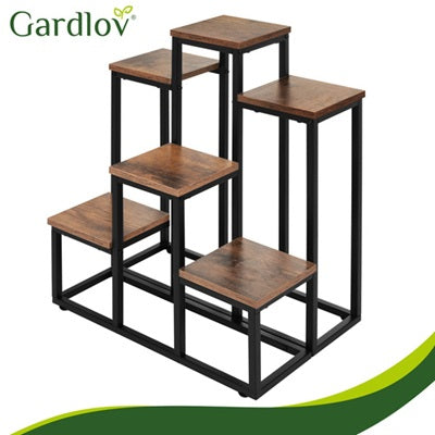 Поставка за цветя Gardlov, 6 дървени рафта, метална конструкция