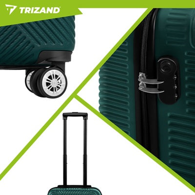 Комплект от 3 броя куфари Trizand, S/M/L, телескопична дръжка, екстра твърд ABS, Тъмно зелени