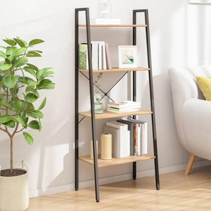 Стояща етажерка стълба, 4 рафта, светлокафява, 60x35x147 см