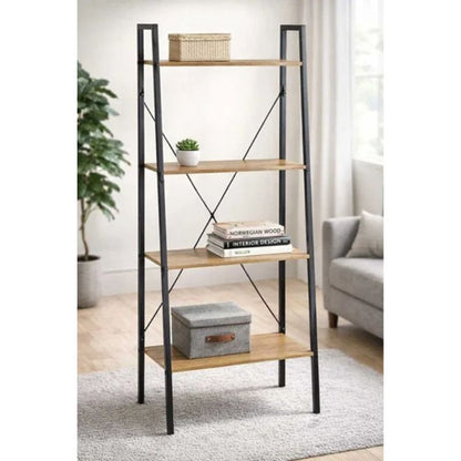 Стояща етажерка стълба, 4 рафта, светлокафява, 60x35x147 см