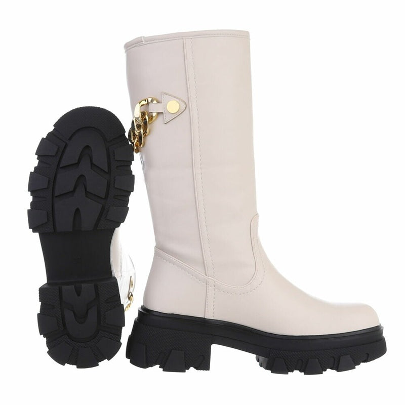 Дамски ботуши, Еко кожа, Бежови