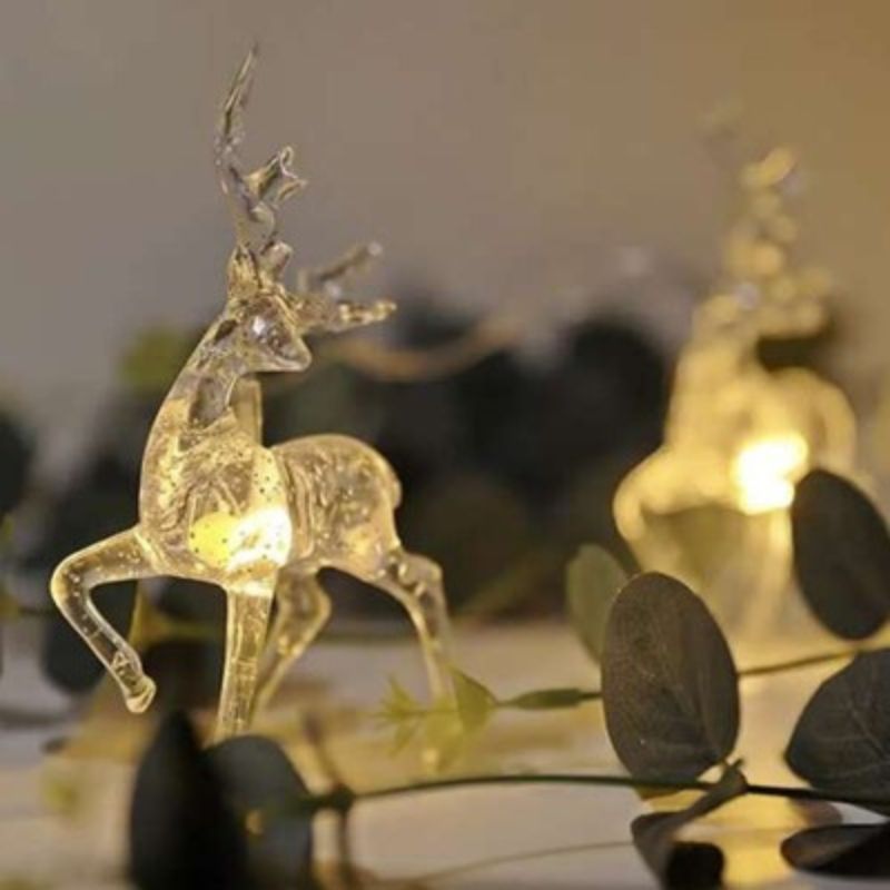 Коледна декорация с LED светещи еленчета, топло бяло, 10 броя