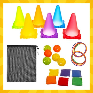 Игра Kruzzel 3в1 ”Хвърляне към цел”, интерактивна, с топки, рингове, конуси