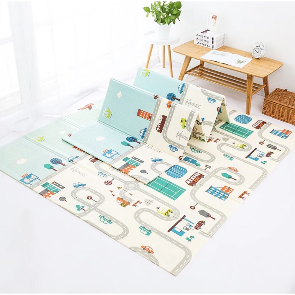 Детско Килимче за Пълзене и Игра от Термоизолираща пяна, 180х200х1 см, Сгъваемо, С Калъф за съхранение