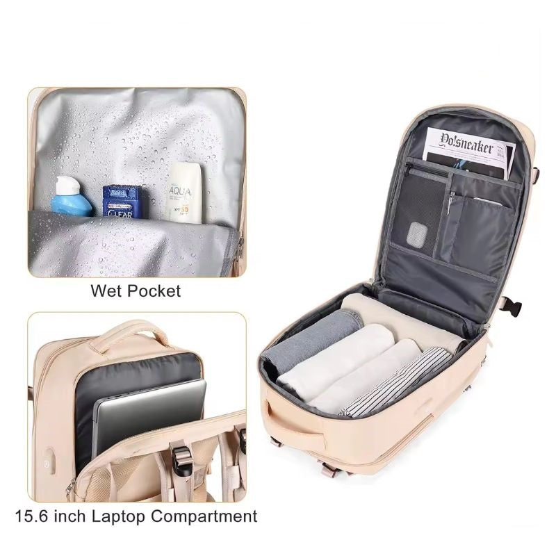 Раница за пътуване с отделение за лаптоп, 31х46х17 см, Бежова