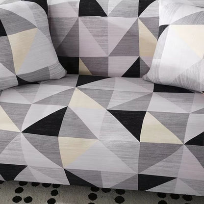 Калъф за ъглов диван, сив с триъгълници
