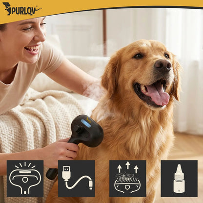 Електрическа парна четка за кучета и котки Purlov,  самопочистваща се, презареждаща се с USB