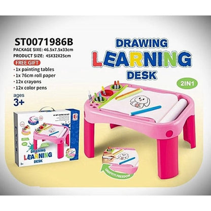 Маса за рисуване и обучение, включена ролка хартия, 12 маркера, 12 молива