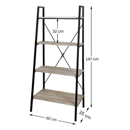 Стояща етажерка стълба, 4 рафта, тъмнокафява, 60x35x147 см