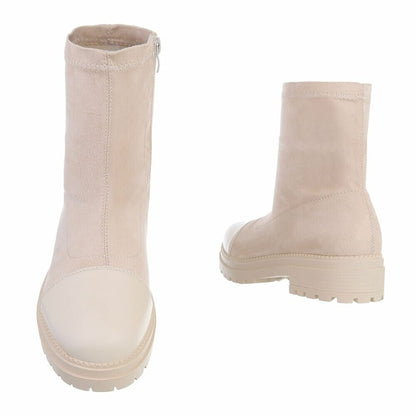 Дамски класически боти до глезена, Велур/Еко кожа, Бежови