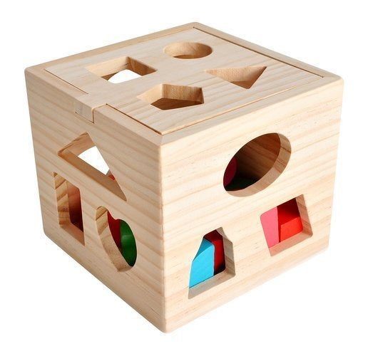 Детски дървен образователен куб, сортер